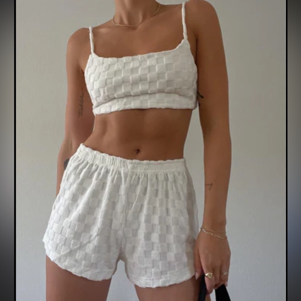 Women's White Checkered Lounge Set